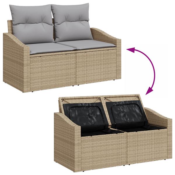 Grote foto vidaxl tuinbank met kussen beige 123 x 62 x 69cm poly rattan tuin en terras tuinmeubelen