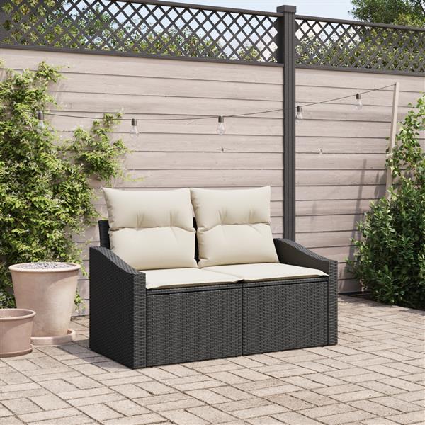 Grote foto vidaxl tuinbank met kussen zwart 123 x 62 x 69cm poly rattan tuin en terras tuinmeubelen