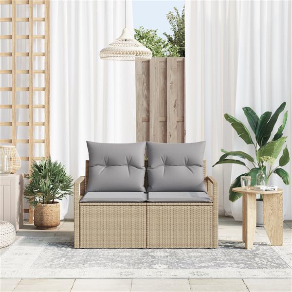 Grote foto vidaxl tuinbank met kussen beige 120 x 62 x 69cm poly rattan tuin en terras tuinmeubelen