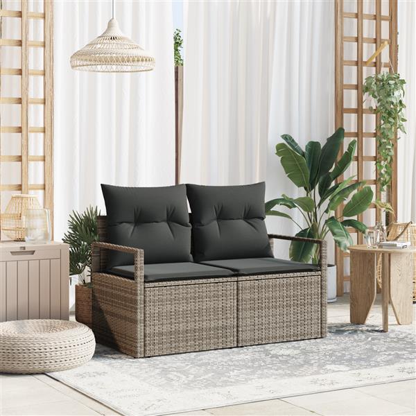 Grote foto vidaxl tuinbank met kussen grijs 120 x 62 x 69cm poly rattan tuin en terras tuinmeubelen