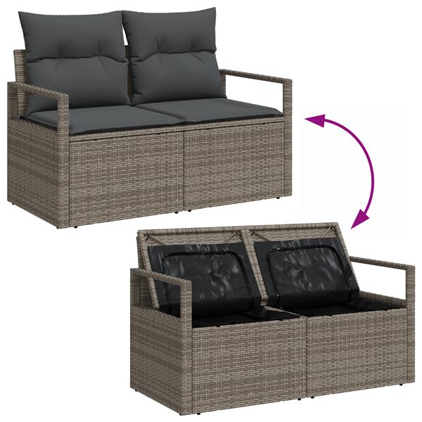 Grote foto vidaxl tuinbank met kussen grijs 120 x 62 x 69cm poly rattan tuin en terras tuinmeubelen