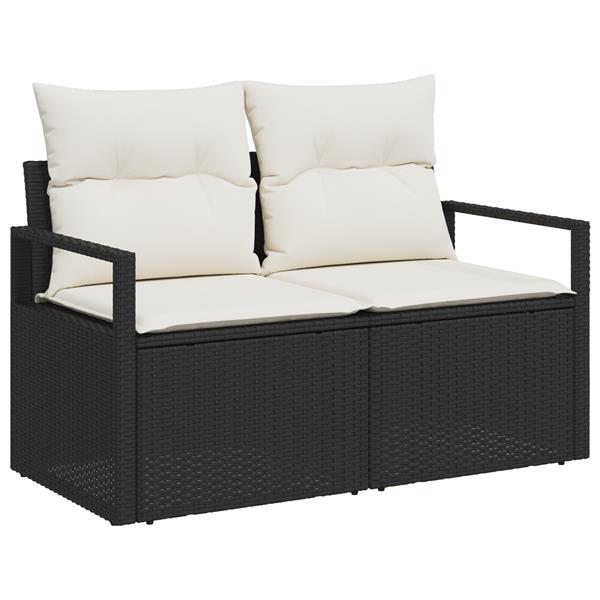 Grote foto vidaxl tuinbank met kussen zwart 120 x 62 x 69cm poly rattan tuin en terras tuinmeubelen