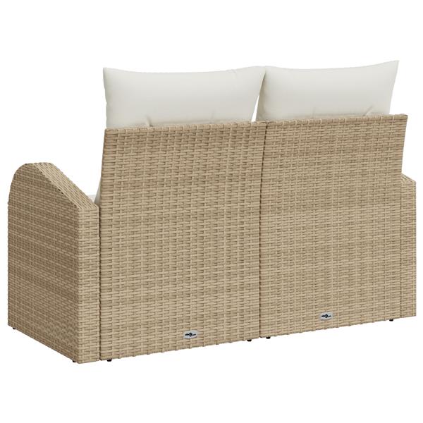 Grote foto vidaxl tuinbank met kussen beige 124 x 62 x 69cm poly rattan tuin en terras tuinmeubelen