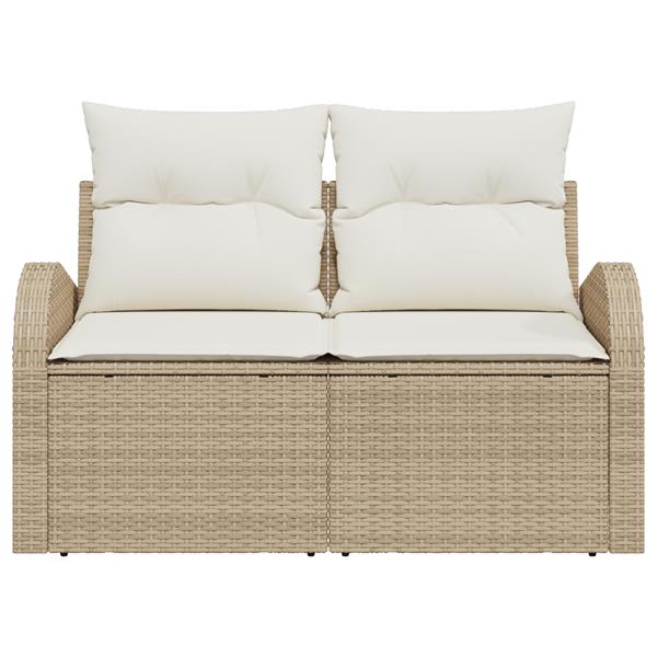Grote foto vidaxl tuinbank met kussen beige 124 x 62 x 69cm poly rattan tuin en terras tuinmeubelen