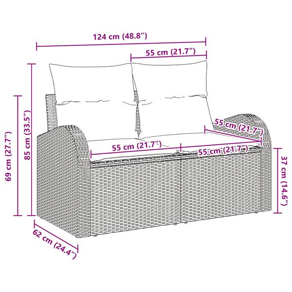 Grote foto vidaxl tuinbank met kussen zwart 124 x 62 x 69cm poly rattan tuin en terras tuinmeubelen