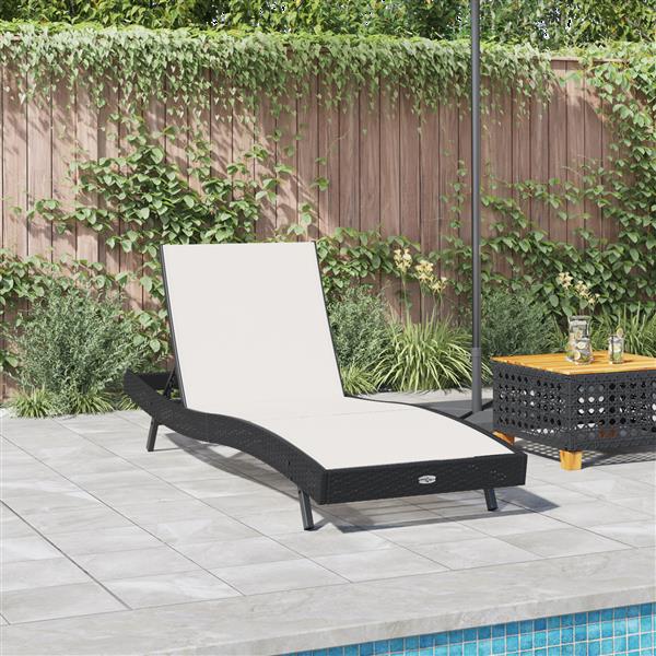 Grote foto vidaxl ligstoel zwart en wit 70 x 197 x 82 cm poly rattan en metaal tuin en terras tuinmeubelen
