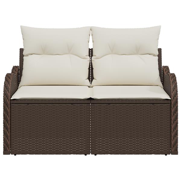 Grote foto vidaxl tuinbank met kussen bruin 121 x 62 x 69cm poly rattan tuin en terras tuinmeubelen
