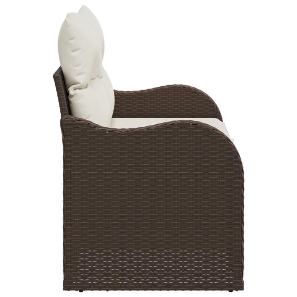 Grote foto vidaxl tuinbank met kussen bruin 121 x 62 x 69cm poly rattan tuin en terras tuinmeubelen