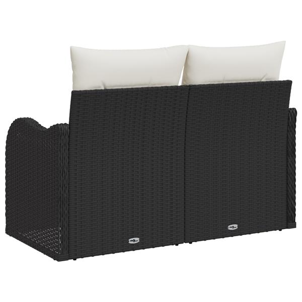 Grote foto vidaxl tuinbank met kussen zwart 121 x 62 x 69cm poly rattan tuin en terras tuinmeubelen