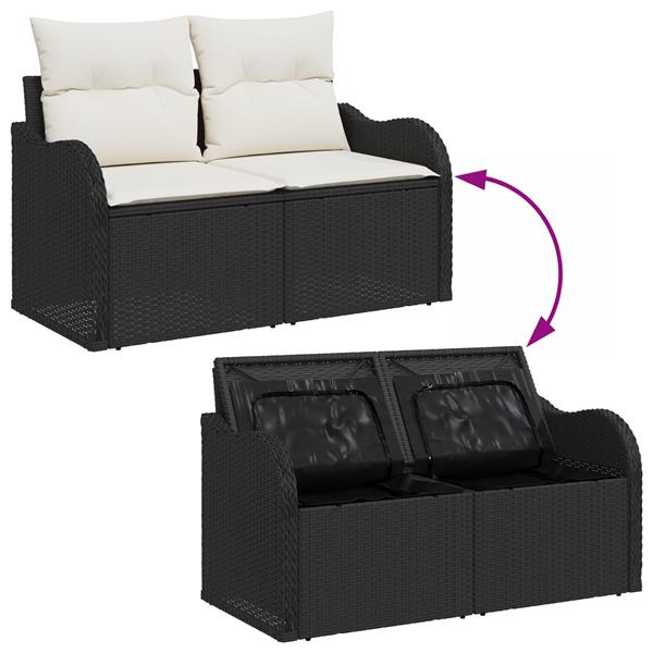 Grote foto vidaxl tuinbank met kussen zwart 121 x 62 x 69cm poly rattan tuin en terras tuinmeubelen