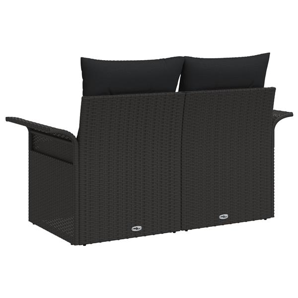 Grote foto vidaxl tuinbank met kussen zwart 141 x 62 x 69cm poly rattan tuin en terras tuinmeubelen
