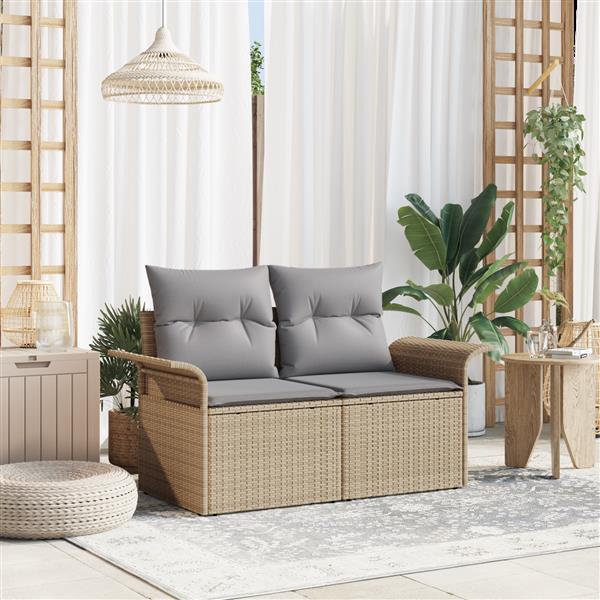 Grote foto vidaxl tuinbank met kussen beige 141 x 62 x 69cm poly rattan tuin en terras tuinmeubelen