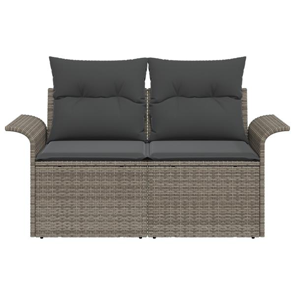 Grote foto vidaxl tuinbank met kussen grijs 141 x 62 x 69cm poly rattan tuin en terras tuinmeubelen