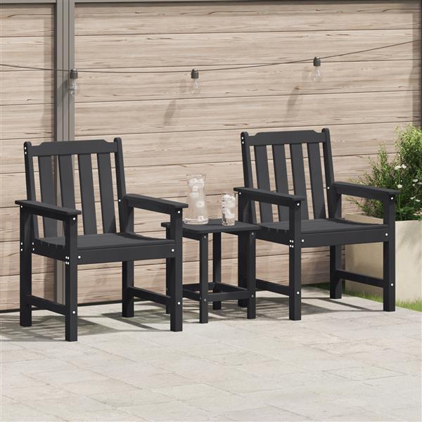 Grote foto vidaxl tuinstoel met kussen 2 pcs zwart 65.5 x 59 x 88cm hdpe tuin en terras tuinmeubelen