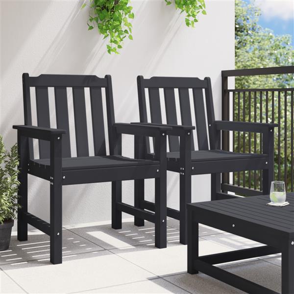 Grote foto vidaxl tuinstoel met kussen 2 pcs zwart 65.5 x 59 x 88cm hdpe tuin en terras tuinmeubelen