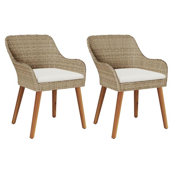 Grote foto vidaxl tuinstoel met kussen 2 pcs beige 55 x 62.5 x 82cm poly rattan tuin en terras tuinmeubelen