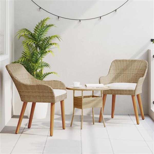 Grote foto vidaxl tuinstoel met kussen 2 pcs beige 55 x 62.5 x 82cm poly rattan tuin en terras tuinmeubelen