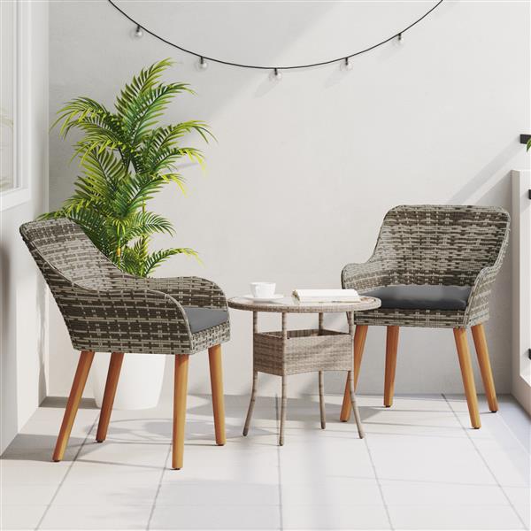 Grote foto vidaxl tuinstoel met kussen 2 pcs grijs 55 x 62.5 x 82cm poly rattan tuin en terras tuinmeubelen