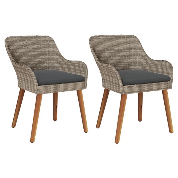 Grote foto vidaxl tuinstoel met kussen 2 pcs zwart 55 x 62.5 x 82cm poly rattan tuin en terras tuinmeubelen