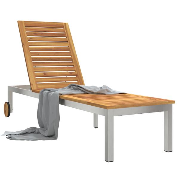 Grote foto vidaxl ligstoel 1 persoon bruin 207 x 58 x 35cm massief acaciahout tuin en terras tuinmeubelen