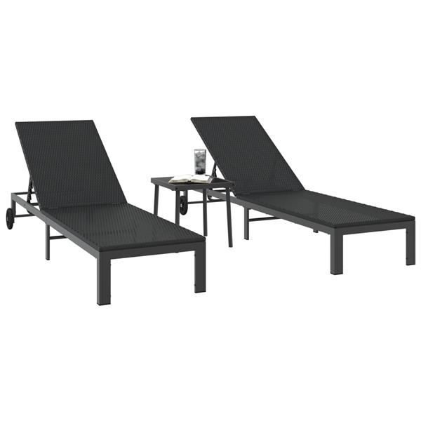 Grote foto vidaxl ligstoel met kussen 2 pcs zwart 40 x 39 x 40.5cm poly rattan tuin en terras tuinmeubelen