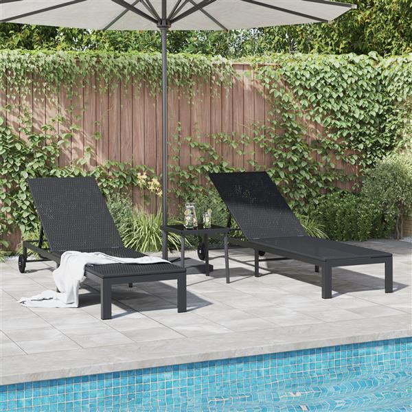 Grote foto vidaxl ligstoel met kussen 2 pcs zwart 40 x 39 x 40.5cm poly rattan tuin en terras tuinmeubelen