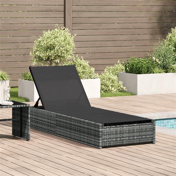 Grote foto vidaxl ligstoel met kussen 1 persoon grijs 60 x 200 x 27cm poly rattan tuin en terras tuinmeubelen