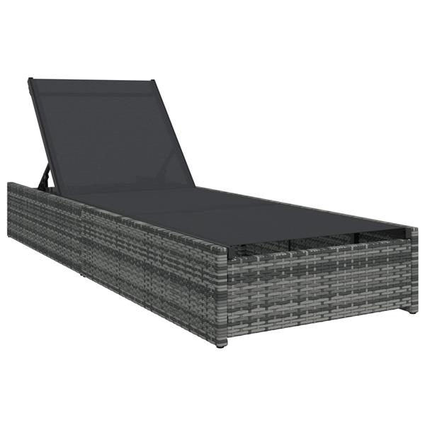 Grote foto vidaxl ligstoel met kussen 1 persoon grijs 60 x 200 x 27cm poly rattan tuin en terras tuinmeubelen