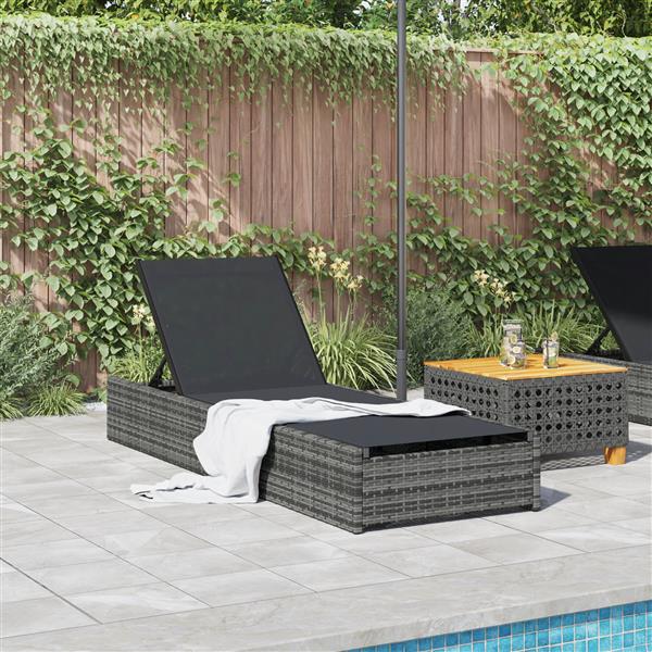 Grote foto vidaxl ligstoel met kussen 1 persoon grijs 60 x 200 x 27cm poly rattan tuin en terras tuinmeubelen
