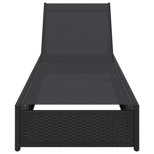 Grote foto vidaxl ligstoel met kussen 1 persoon zwart 60 x 200 x 27cm poly rattan tuin en terras tuinmeubelen