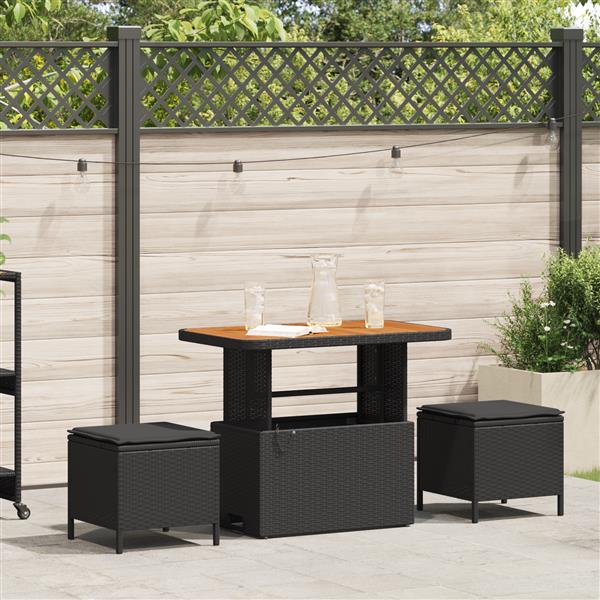 Grote foto vidaxl tuin eetset 3 pcs zwart poly riet tuin en terras tuinmeubelen