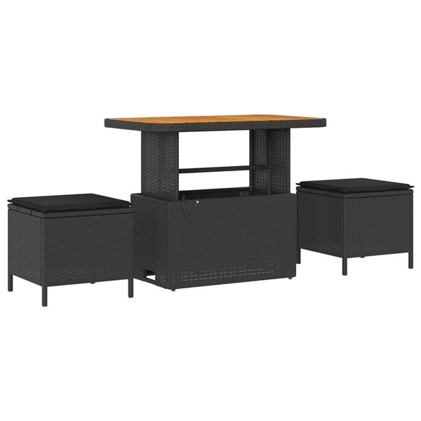 Grote foto vidaxl tuin eetset 3 pcs zwart poly riet tuin en terras tuinmeubelen