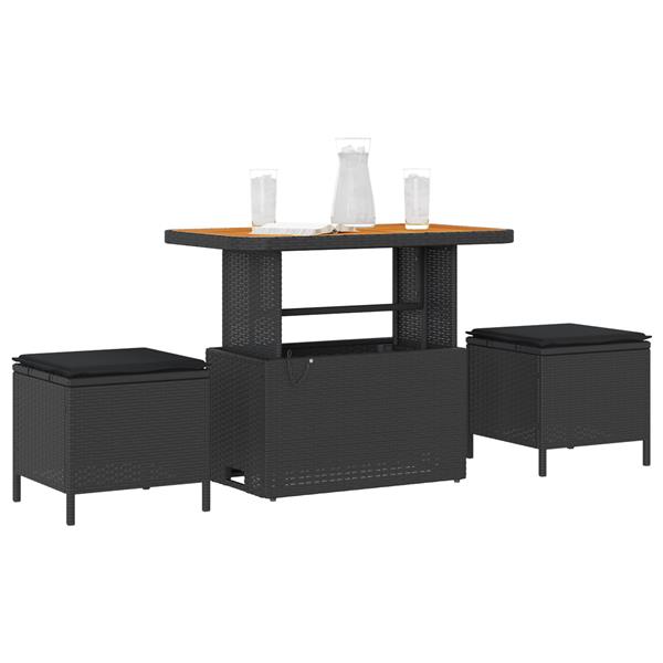 Grote foto vidaxl tuin eetset 3 pcs zwart poly riet tuin en terras tuinmeubelen