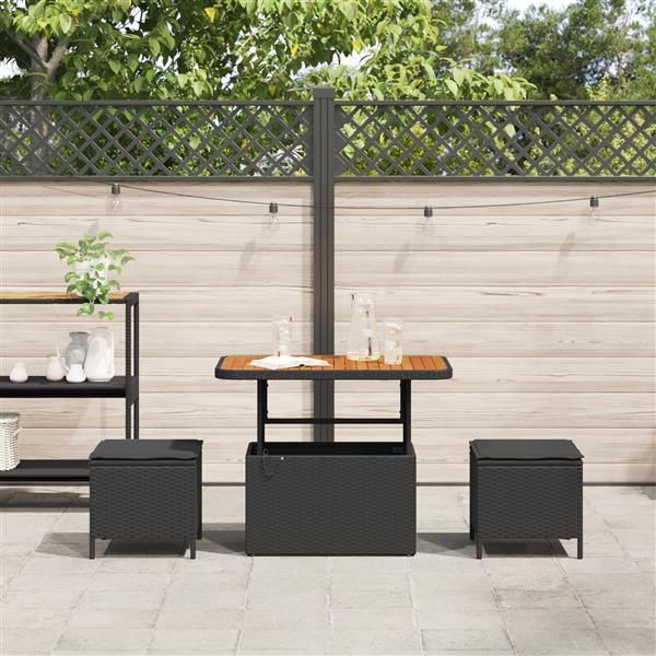 Grote foto vidaxl tuin eetset 3 pcs zwart poly riet tuin en terras tuinmeubelen