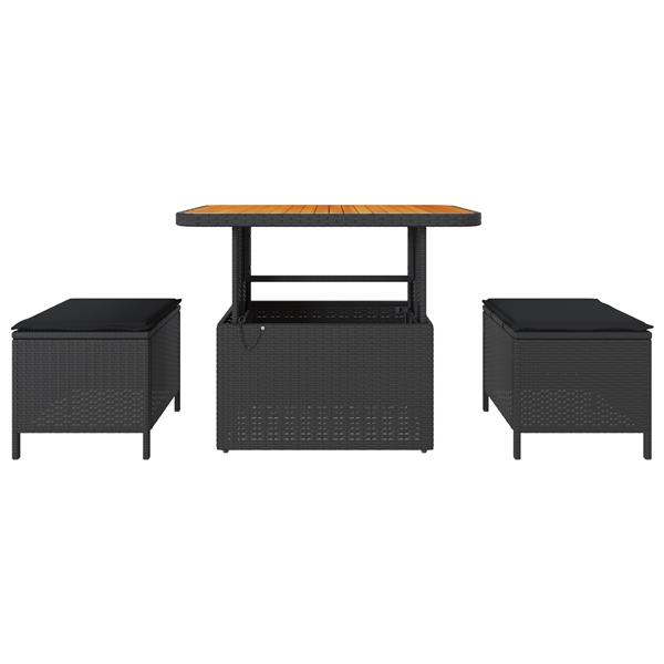 Grote foto vidaxl tuin eetset 3 pcs zwart poly riet tuin en terras tuinmeubelen