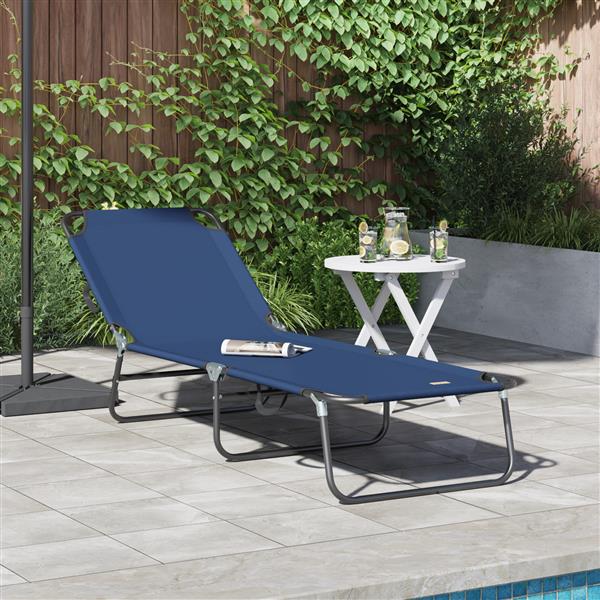 Grote foto vidaxl opvouwbare zonnebed 1 persoon blauw 56 x 189 x 87cm stof tuin en terras tuinmeubelen