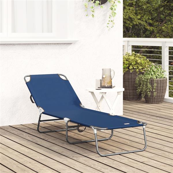 Grote foto vidaxl opvouwbare zonnebed 1 persoon blauw 56 x 189 x 87cm stof tuin en terras tuinmeubelen
