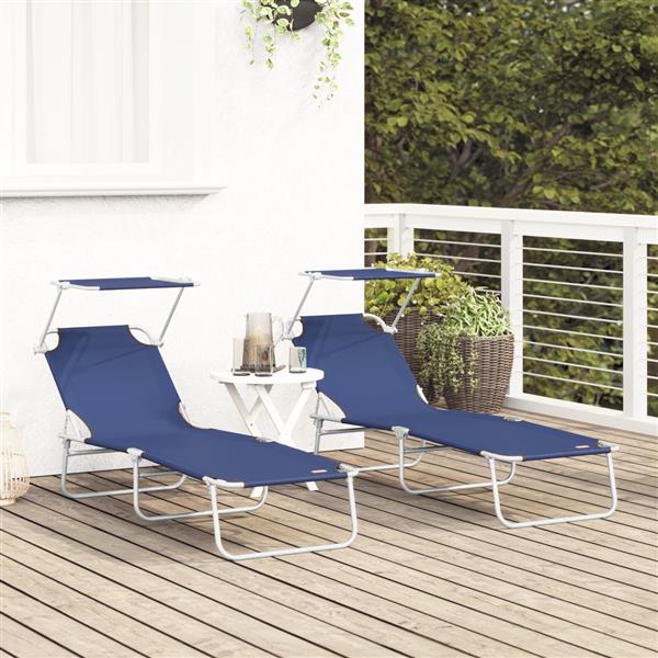 Grote foto vidaxl ligstoel 2 persoon 2 pcs blauw 58 x 188 x 77cm stof tuin en terras tuinmeubelen