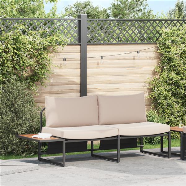 Grote foto vidaxl tuinbank met kussen bruin 200.5 x 70 x 85.5cm metaal tuin en terras tuinmeubelen
