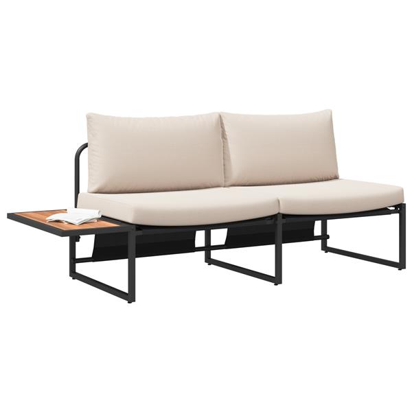 Grote foto vidaxl tuinbank met kussen bruin 200.5 x 70 x 85.5cm metaal tuin en terras tuinmeubelen