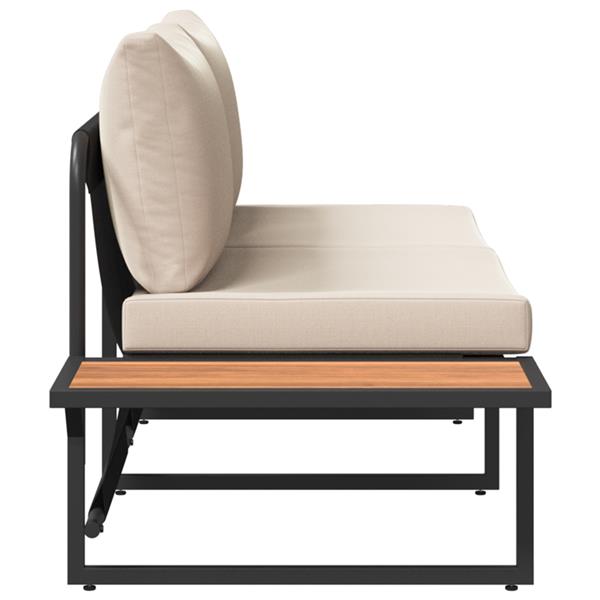 Grote foto vidaxl tuinbank met kussen bruin 200.5 x 70 x 85.5cm metaal tuin en terras tuinmeubelen