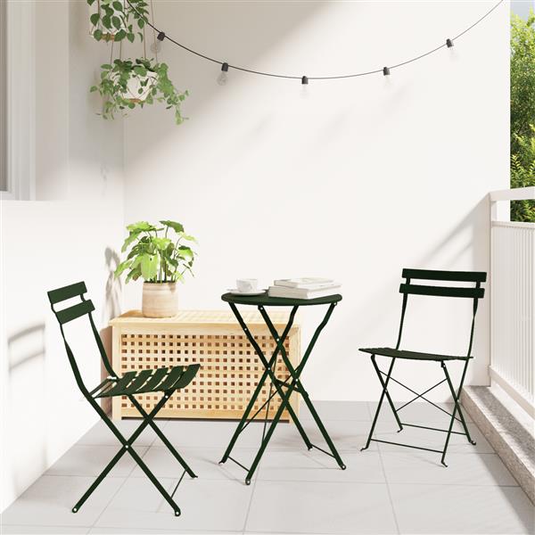 Grote foto vidaxl vouw bistro set 3 pcs donkergroen staal tuin en terras tuinmeubelen