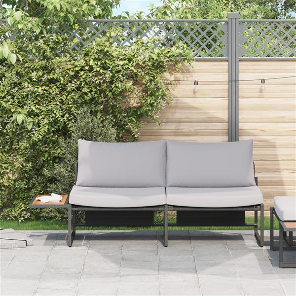 Grote foto vidaxl tuinbank met kussen bruin 200.5 x 70 x 85.5cm metaal tuin en terras tuinmeubelen