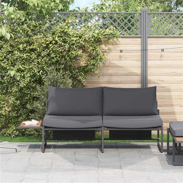 Grote foto vidaxl tuinbank met kussen bruin 200.5 x 70 x 85.5cm metaal tuin en terras tuinmeubelen