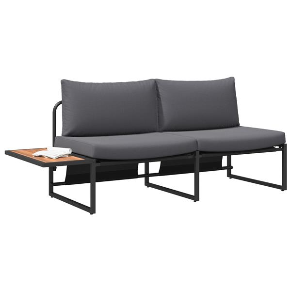 Grote foto vidaxl tuinbank met kussen bruin 200.5 x 70 x 85.5cm metaal tuin en terras tuinmeubelen