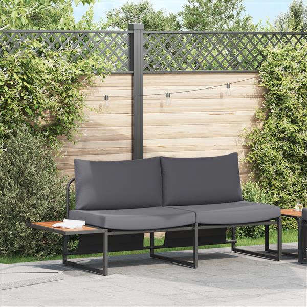 Grote foto vidaxl tuinbank met kussen bruin 200.5 x 70 x 85.5cm metaal tuin en terras tuinmeubelen