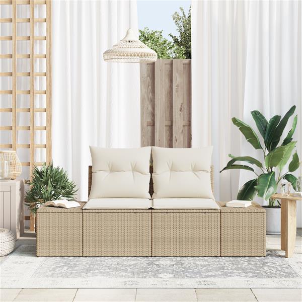 Grote foto vidaxl tuinbank met kussen beige 123 x 62 x 69cm poly rattan tuin en terras tuinmeubelen