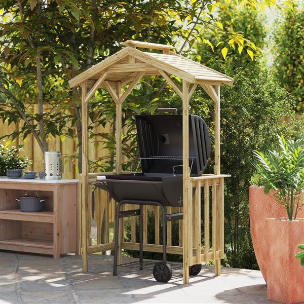 Grote foto vidaxl barbecue overkapping bruin 133.5 x 63 x 200 cm tuin en terras tuinhuisjes en blokhutten