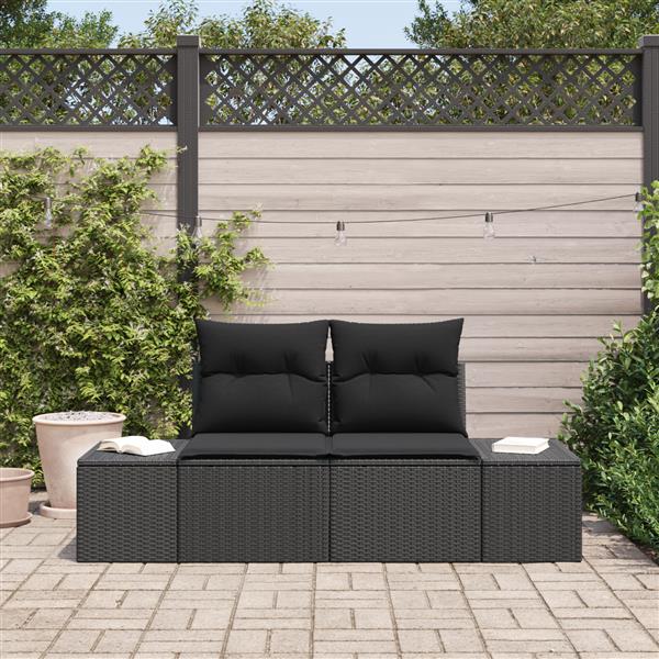 Grote foto vidaxl tuinbank met kussen zwart 123 x 62 x 69cm poly rattan tuin en terras tuinmeubelen