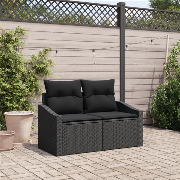 Grote foto vidaxl tuinbank met kussen zwart 123 x 62 x 69cm poly rattan tuin en terras tuinmeubelen
